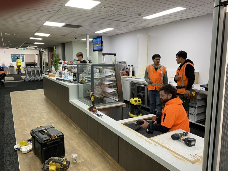 Cafe counters being built in the temporary terminal