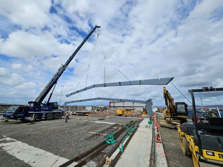 Steel beam being craned into place for the new terminal